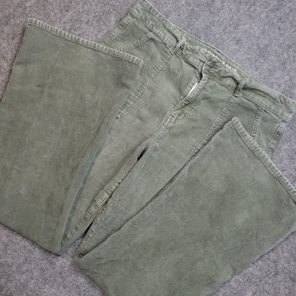 American Eagle Pants Womens 18R Green Corduroy Stretch Super High Rise Flare Leg